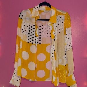 New York & Company Yellow and Cream Polka Dot Blouse